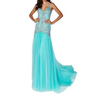 NEW ANGELA & ALISON glittered prom dress in turquoise